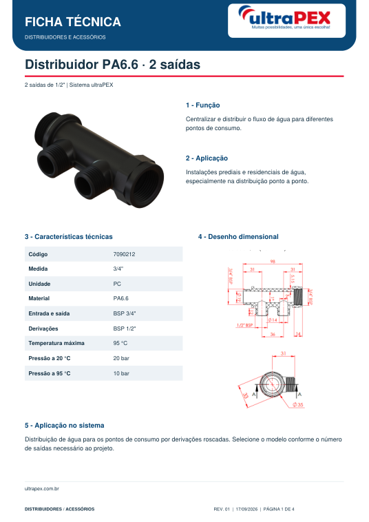 Ficha técnica de distribuidores e abraçadeira ultraPEX