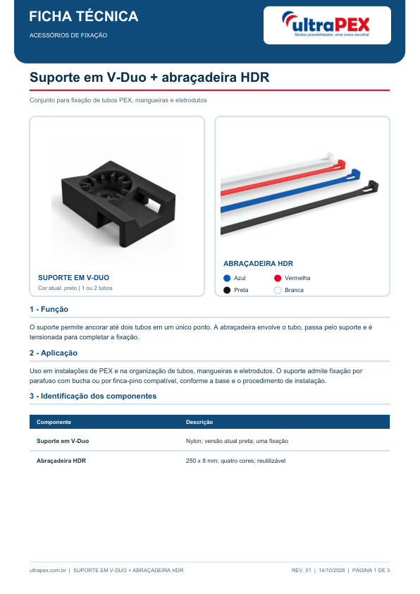Capa: Ficha técnica do suporte V-Duo e abraçadeira HDR