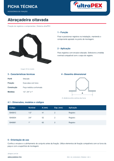Ficha técnica - Abraçadeiras PEX ultraPEX