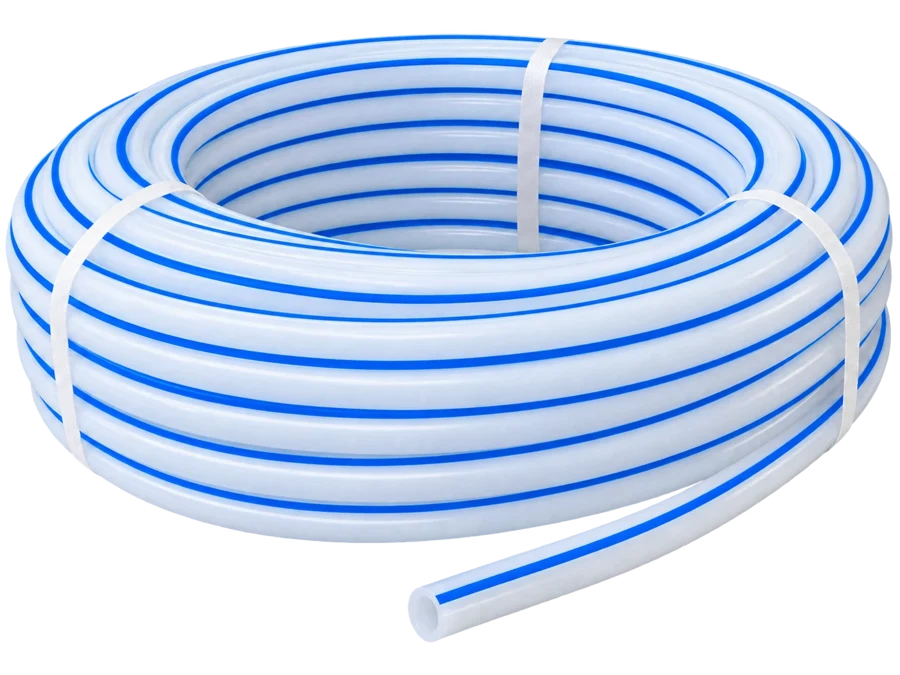 Rolo de tubo ultraPEX com listra azul.